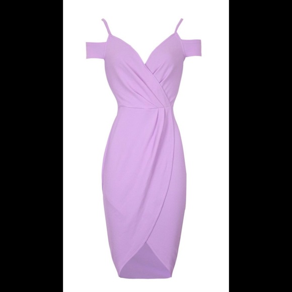 A|X PARIS Lilac Off The Shoulder Strappy Wrap Around Dress - Picture 4 of 15